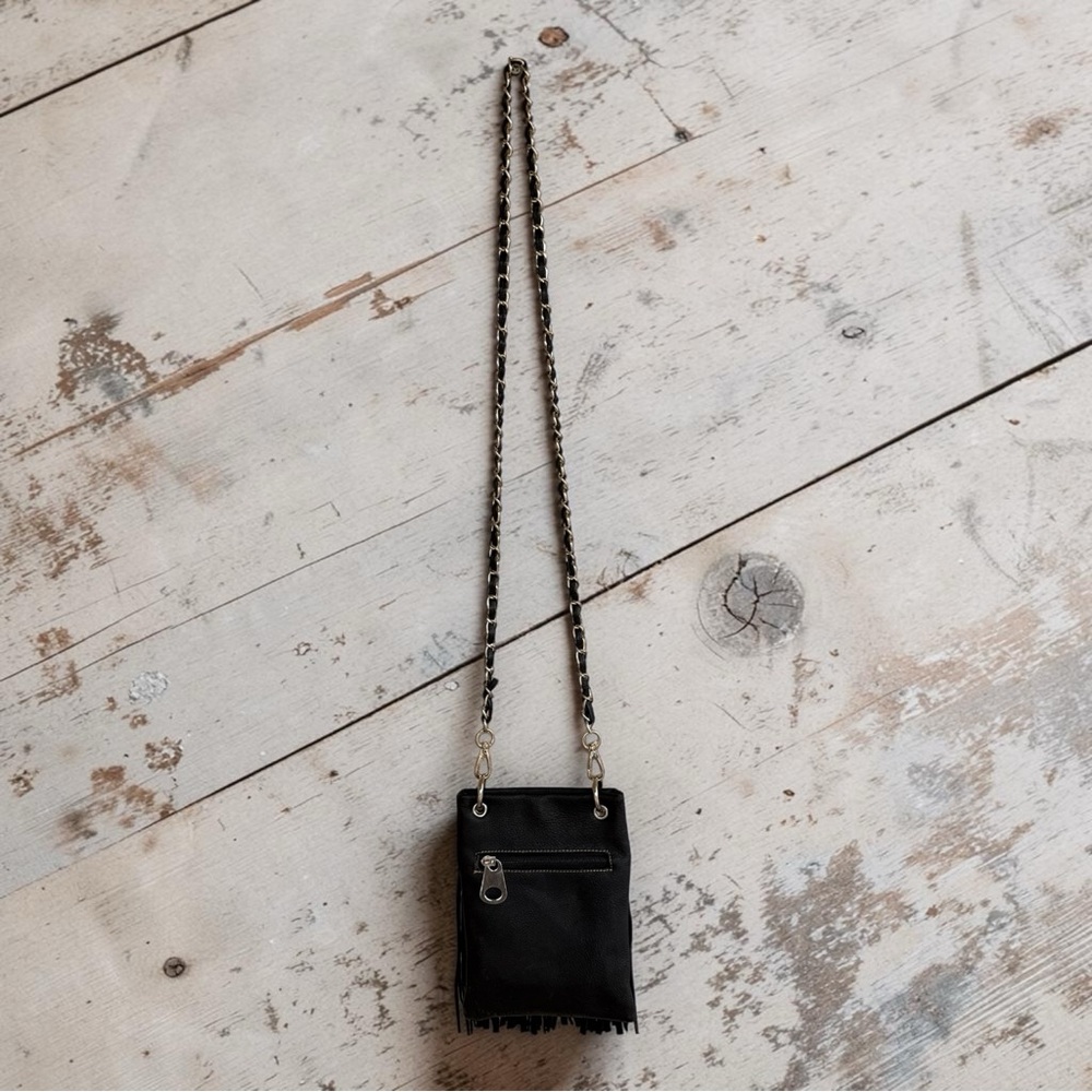Western Fringe Crossbody Bag Black Silver Chain Rhinestone Studded Boho Purse - Picture 9 of 12